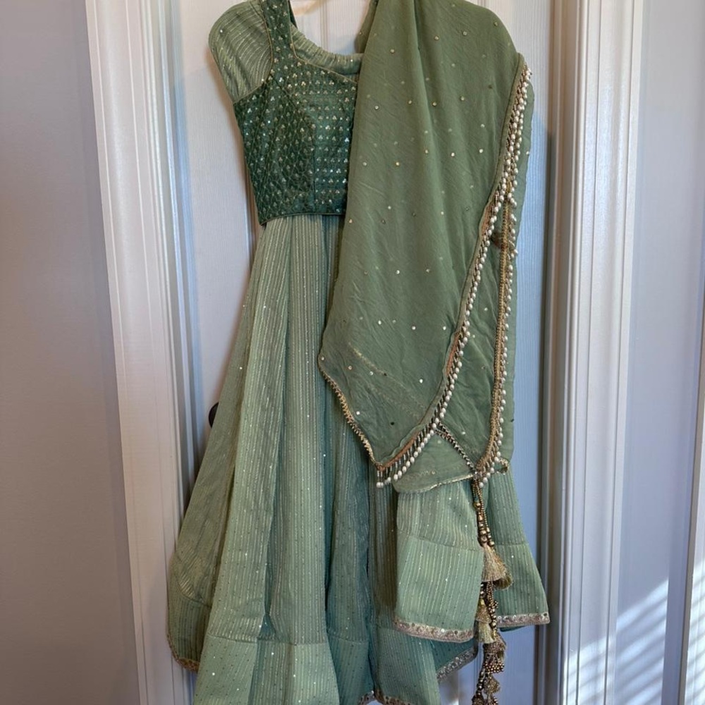Elegant Green Embellished Dress with Dupatta